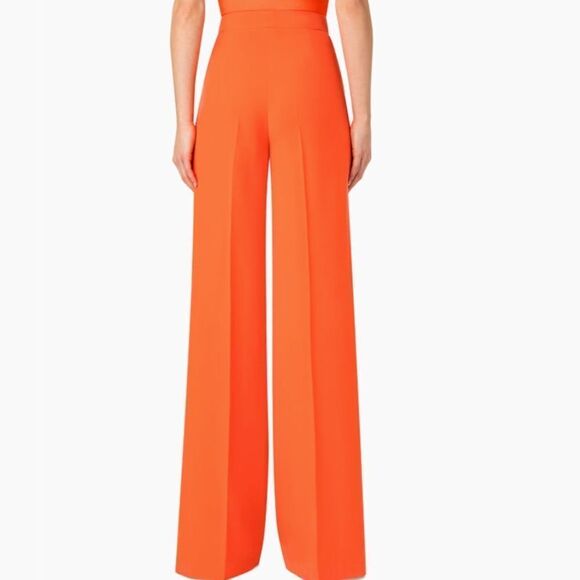 AKRIS | NEW Floretta Orange Wide Leg High Waist Silk Pants Women’s Size 8 - Picture 2 of 16